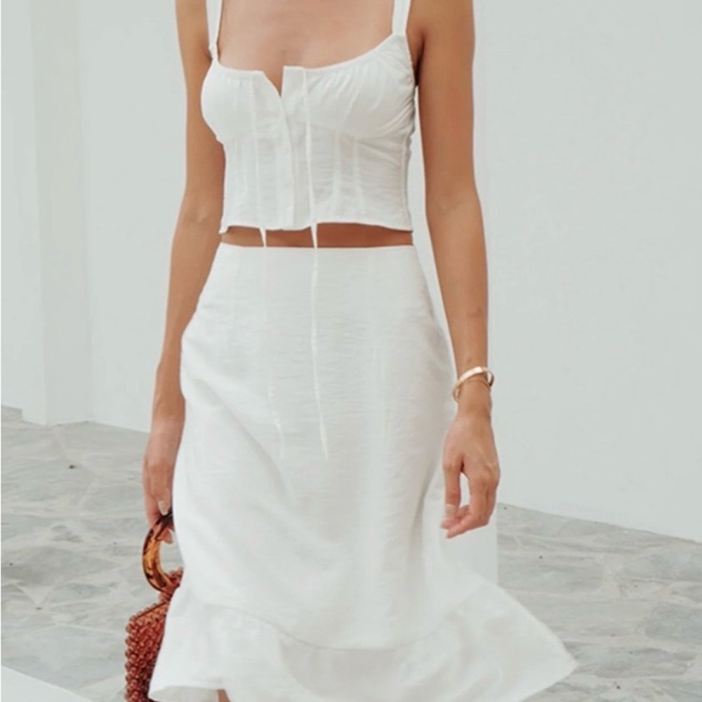 Commense 2-Piece White Halter Top & Midi Skirt - XL (NWT)
